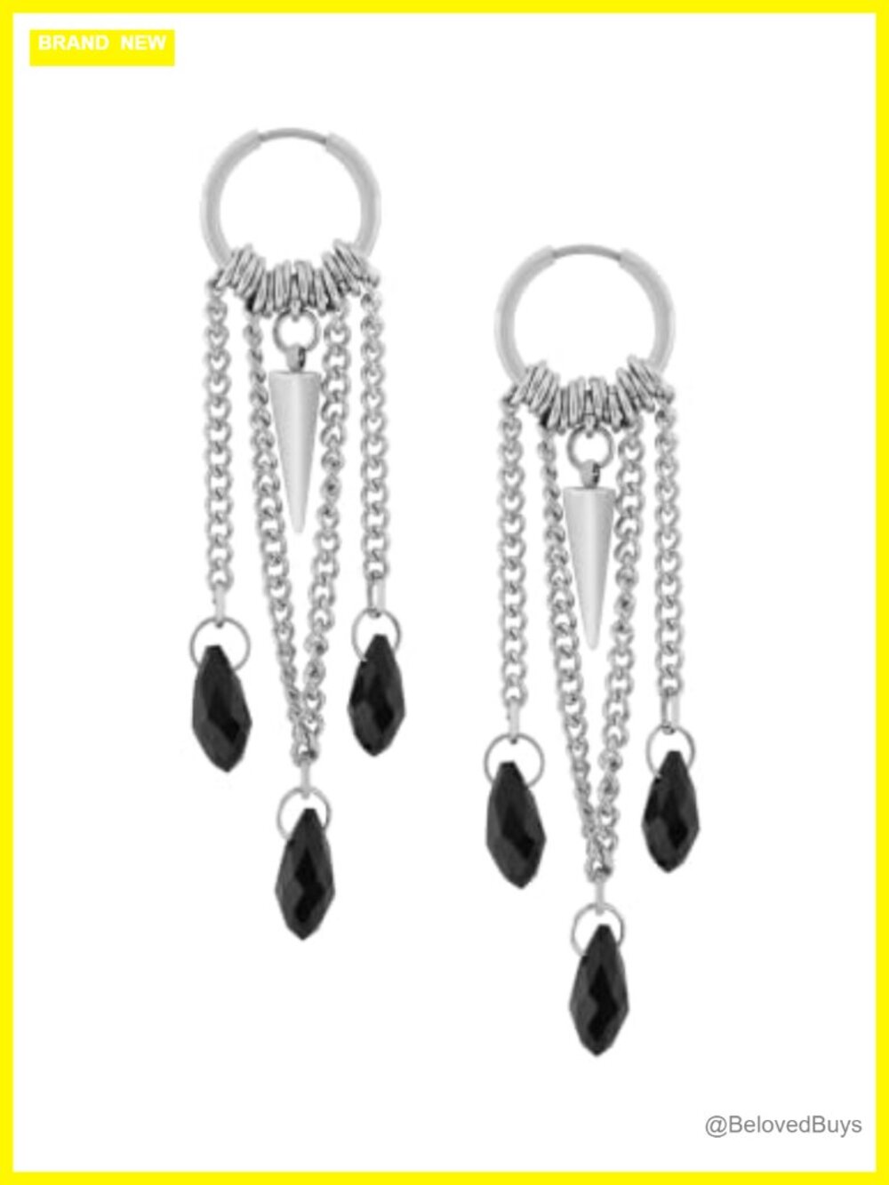 Spike Teardrop Hoop Earrings Stainless Steel Crystal Gothic Emo Punk Grunge